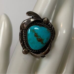 Sterling Silver Ring Turquoise Stone Stamped R Vintage Southwestern Size 5.5